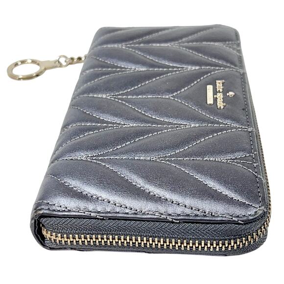 Kate Spade Briar Lane Quilted Leather Neda Zip Around Wallet Grey Keychain Used - Picture 3 of 10